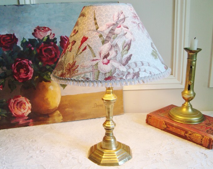 Antique Candlestick Lamp With Its 1880's Fabric Lampshade Etsy