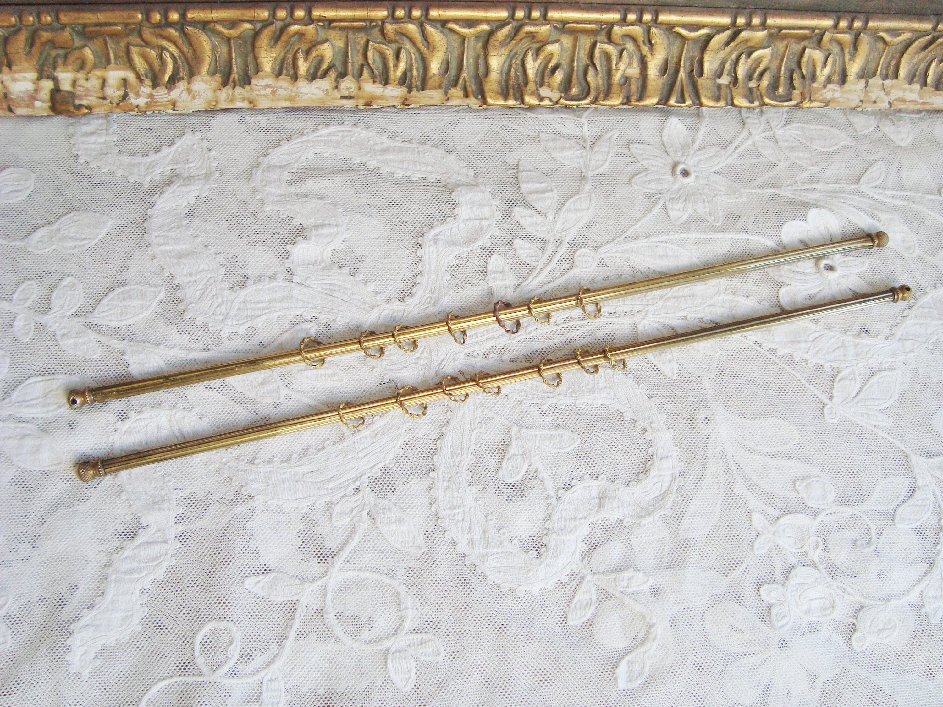 Paire de Tringles Rideaux Fenêtre Anciens Brise-Bise avec Leur Anneaux en Tôle