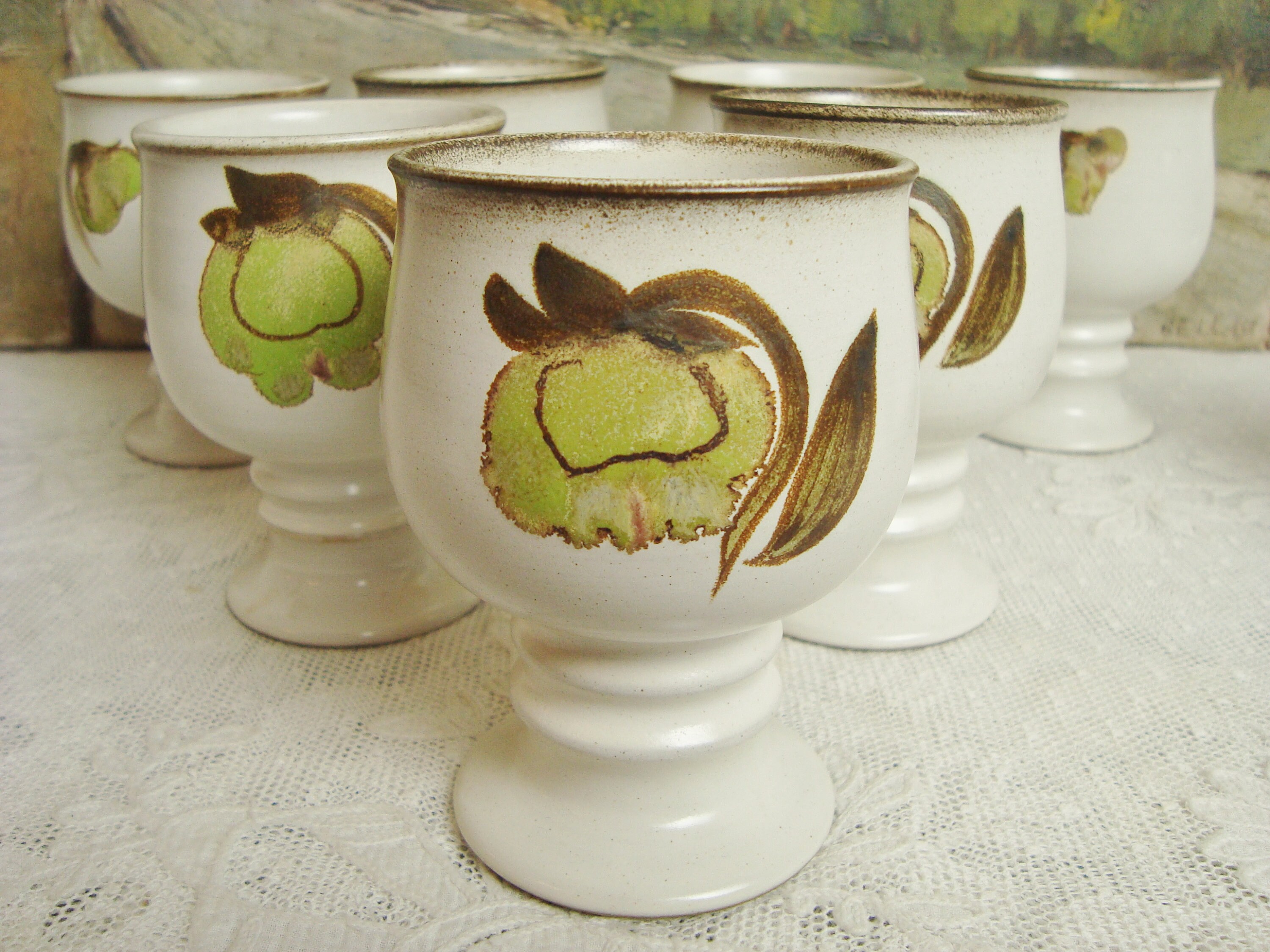 Lot de 8 Verres en Grès Denby Troubadour Des Années Soixante Dix