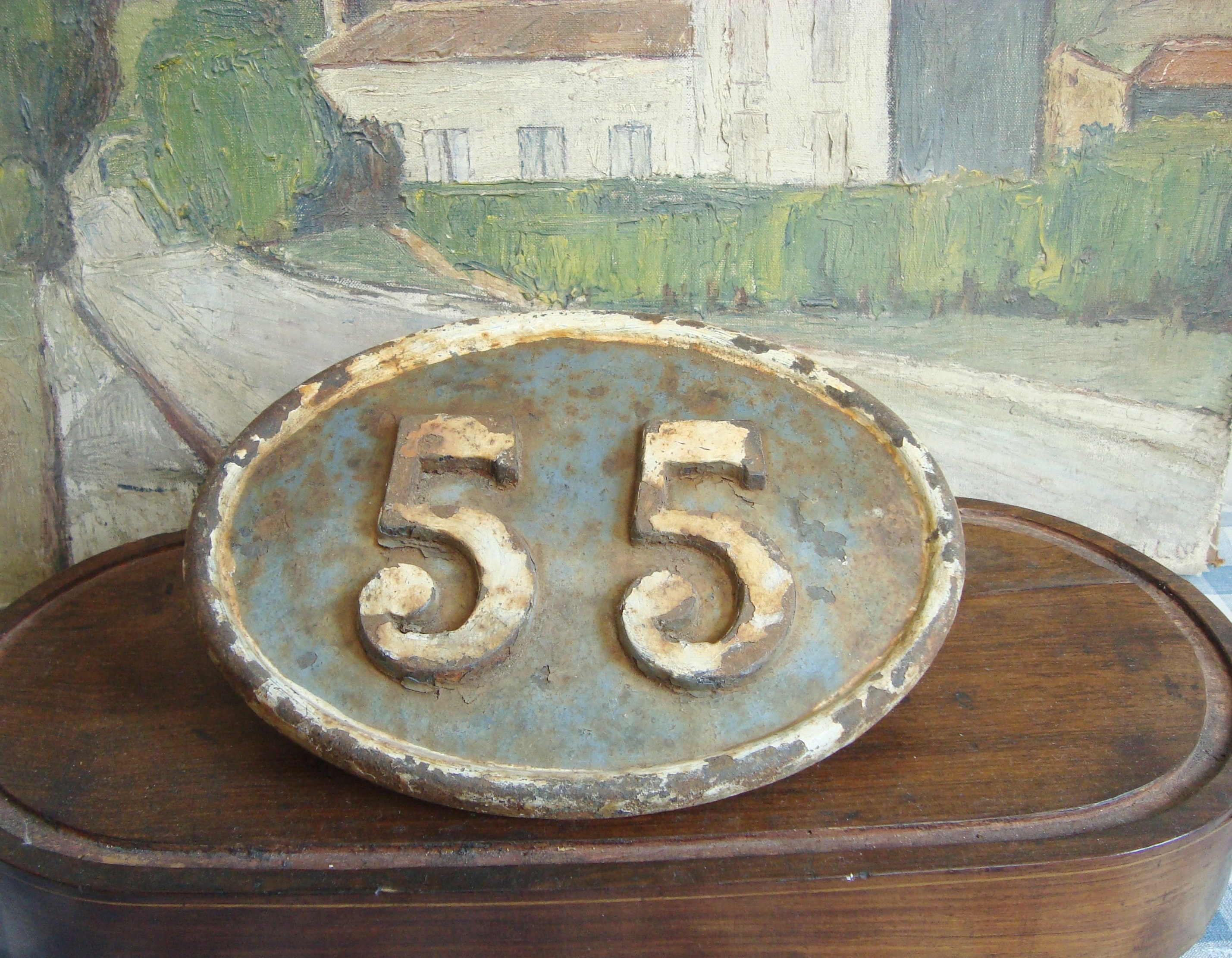 Plaque Maison Numéro 55 en Fer Style Campagne Shabby Chic
