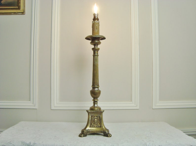 Antique Church Altar Candlestick Lamp Made From Bronze With Etsy