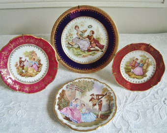 Set of 4 vintage mini plates in Limoges porcelain with elegant decoration