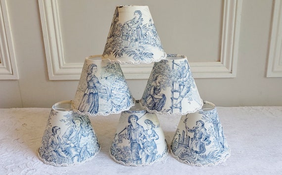 Set Of 6 French Toile Chandelier Lampshades For Sconces Or French Toile Chandelier Lampshades, French Blue Chandelier Shades
