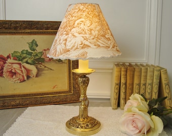 Lampe roses françaises en bronze de qualité avec un abat-jour fait main en toile de Jouy