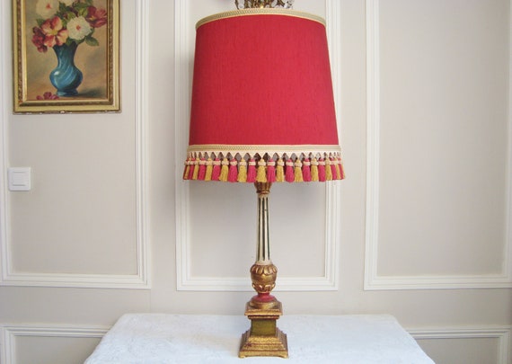 Large Vintage Italian Lamp and Lampshade Florentine Decor From the