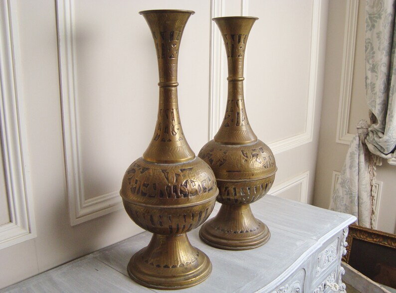 Egyptian Vases in Brass With Motifs of the Pyramids and Etsy