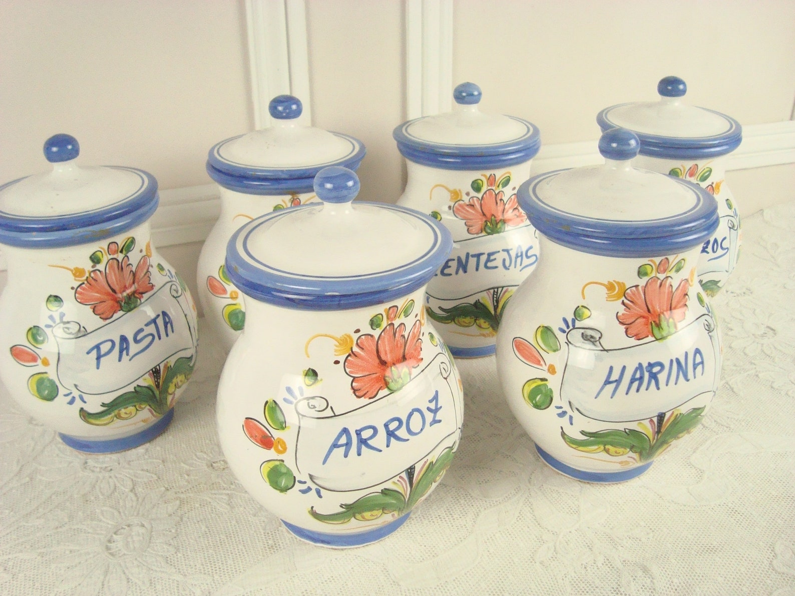 Vintage Spanish kitchen storage jars set of six Etsy