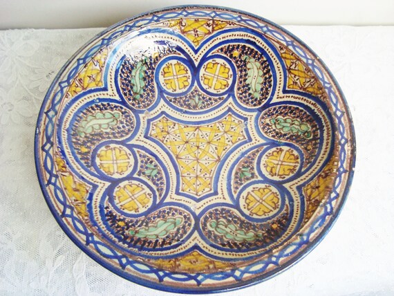 Piatto decorativo da appendere a parete Piatto di ceramica 100% fatto a mano Ceramica rampicante 21 x 21 x 2,5 cm Piatto decorativo mediterraneo blu/bianco/giallo 