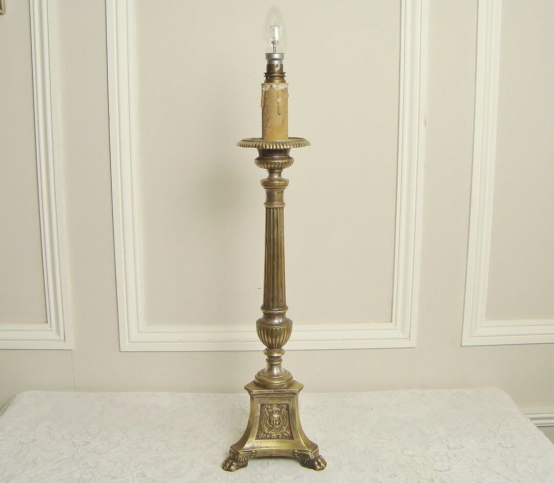 Antique Church Altar Candlestick Lamp Made From Bronze With Etsy