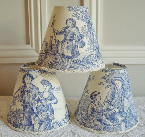 Set Of 6 French Toile Chandelier Lampshades For Sconces Or French Toile Chandelier Lampshades, French Toile Lamp Shades