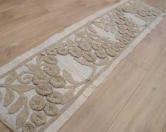 Vintage French crochet lace panel on its original pattern for craft projects window treatment