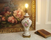 Antique French table lamp with floral motifs signed LB Paris in Sevres style