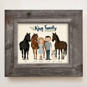 Horse Portrait • Custom Illustrated Family Portrait Drawing • Horse Lover Gift • Farm Family Portrait • Equestrian Gift • Pet Illustration