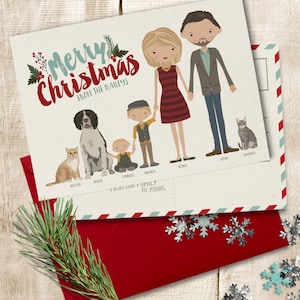 Cartolina di Natale AGGIUNTA • Biglietto di auguri personalizzato • Ritratto di famiglia illustrato personalizzato • Vacanze di Natale di Hanukkah • Buste colorate