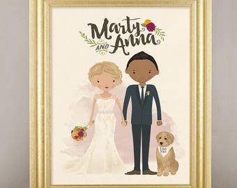 Wedding Portrait • Custom Illustrated Couple Portrait • Anniversary Gift • Bridal Shower Gift • Personalized Wedding • Gift for Wife Print