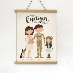 Custom Illustrated Military Family Portrait • Army Family Gift • US Navy Portrait • Marine Family Portrait • Air Force Family • PCS Gift