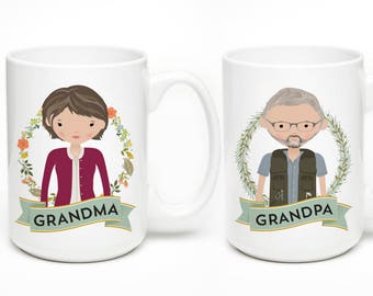 Grandparents Gift • New Grandparents Baby Announcement • Personalized Portrait Mug • Custom 15 oz Coffee Mug • Retirement Gift for Parents