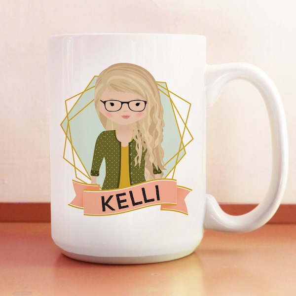 Personalized Portrait Mug • Birthday Gift • Custom Illustrated Coffee Mug • Office Face 15 oz Mug • Cute BFF Gift • Coworker Gift for Wife