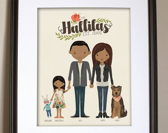 Personalized Family Portrait Drawing • Customizable Print or Printable Illustration • Printable Portrait Custom Illustrated • Gift for Wife