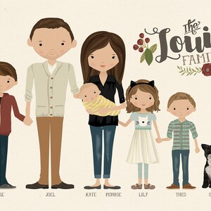 Custom Illustrated Family Portrait Family Drawing Family Illustration Gift for Wife Mom Birthday Gift Illustration Housewarming Gift image 4