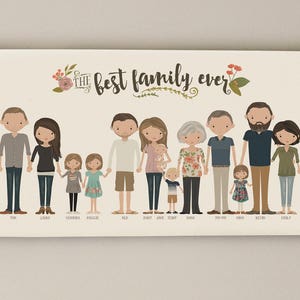 Extended Family Portrait • Grandparent Gift Custom Family Illustration • Grandma Grandpa Present • Canvas Family Portrait Personalized Gift