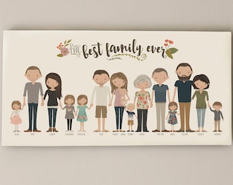 Extended Family Portrait • Grandparent Gift Custom Family Illustration • Grandma Grandpa Present • Canvas Family Portrait Personalized Gift