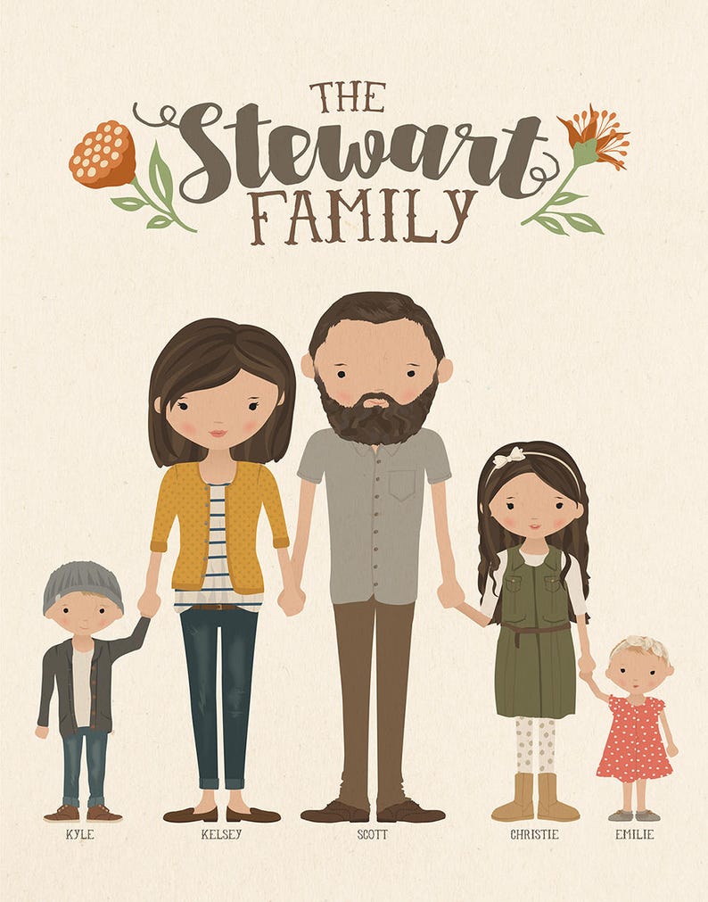 Custom Illustrated Family Portrait Family Drawing Family Illustration Gift for Wife Mom Birthday Gift Illustration Housewarming Gift image 8