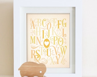 Alphabet Typography I Love You Print 8 x 10 or 11 x 14