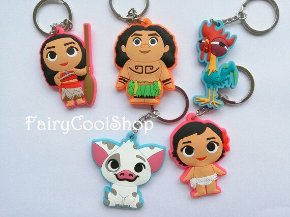 Moana Maui Hei-Hei Hook Paul Pendant Keychain Double-Side Soft Rubber Keychain