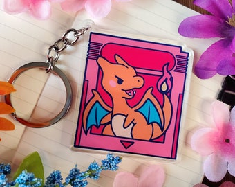 Cartridge Fire Lizard Acrylic Charm / Fire Dragon Charm / Pocket Monster Charm / Cute Acrylic Charm / Kawaii Acrylic Keychain