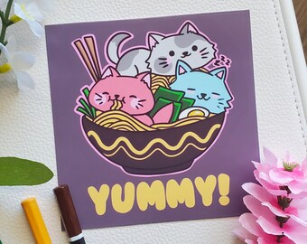 Ramen Noodle Kitties MINI Print / Cat Print / Animal Print / 4x4 Print