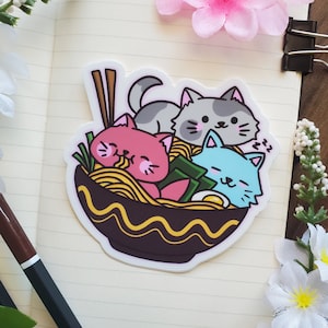 Ramen Noodle Kitties Sticker / Cat Sticker / Animal Sticker / Food Sticker