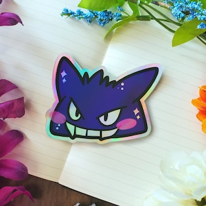 Holografischer Gengar Peeker / Gengar Aufkleber / Süßer Pokemon Aufkleber / Videospiel Aufkleber / Laptop Aufkleber