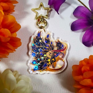 Celestial Kitsune Holographic Acrylic Charm / Kitsune Charm / Cute Acrylic Charm / Kawaii Acrylic Keychain