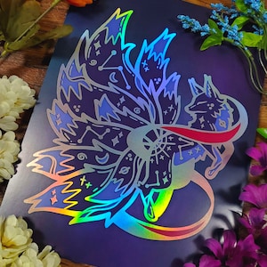 Celestial Kitsune Print / 8.5x11 Art Print / Celestial Canines Holographic Print