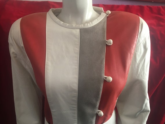 Courrèges 1970s Vintage Leather Striped Ivory Whi… - image 2