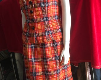 WINDSMOOR Vintage Skirt Waistcoat Checked Tartan Suit Set