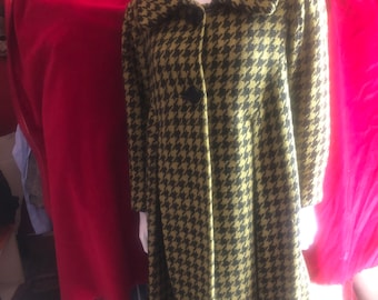 Carven 1950er Jahre Swing Mantel Hahnentritt Schwarz Senf zierlich