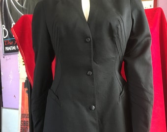 1980er Jahre Kultiger THIERRY MUGLER Schwarzer Rock Power Suit Peplum Cinched Waist 2 Pieces 40