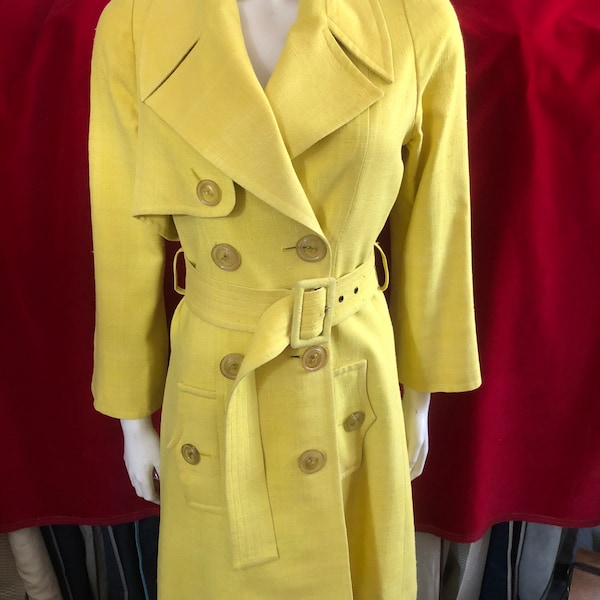 Christian Lacroix Yellow Spring Summer Linen Coat 1990's, Double-breasted, Belted