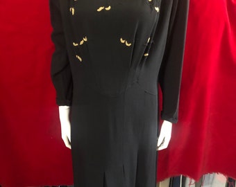 1940s Black Elegant Dress Event Party Cocktail Formal Embroidery
