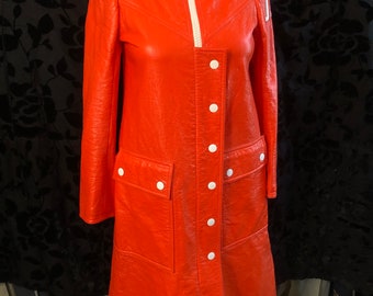1970s Courrèges Hooded Long Orange Uniform Coat for UTA Airline Personnel Style 99001