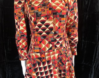 Delightful 1960s Mini Dress, Quirky Print, S XS