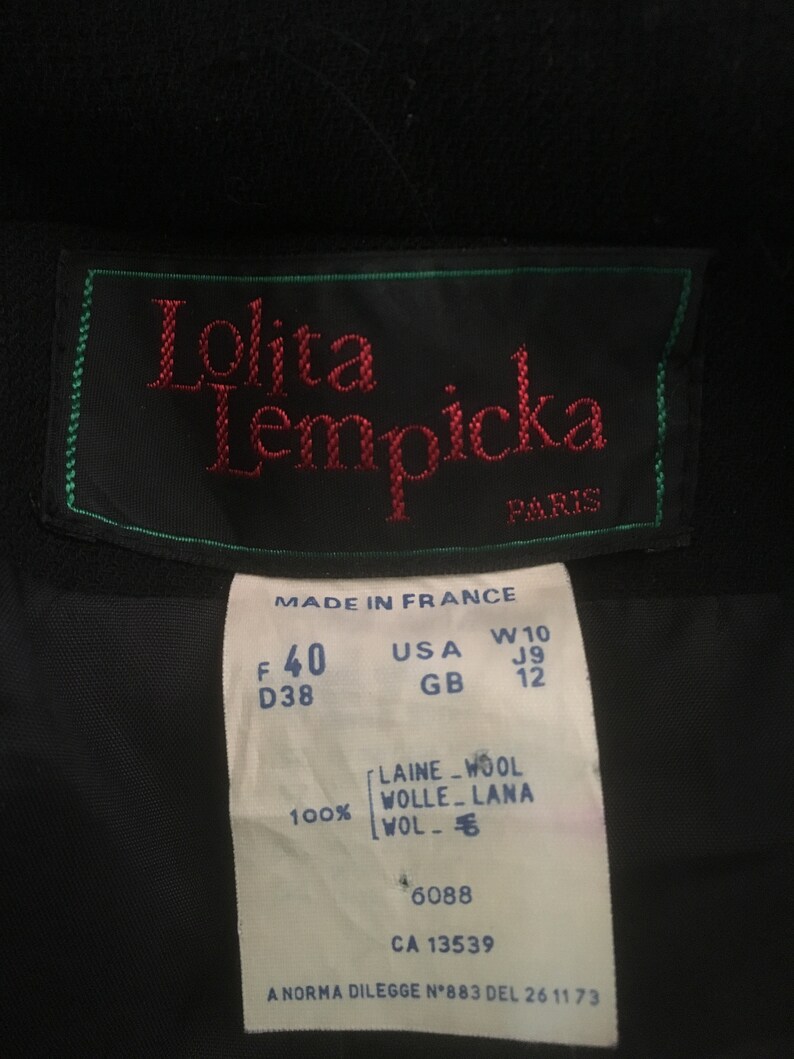 LOLITA LEMPICKA 1990s Black Wool Skirt Suit Gilded Braiding Buttons Formal Special Occasion Military
