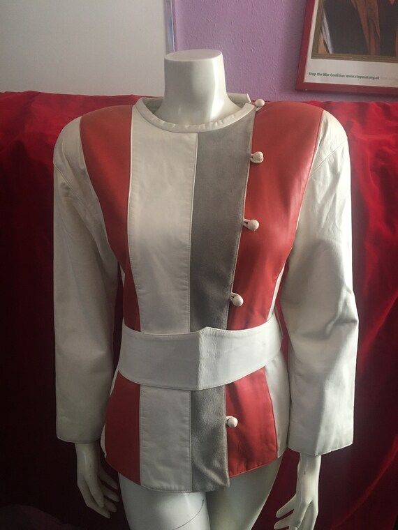 Courrèges 1970s Vintage Leather Striped Ivory Whit