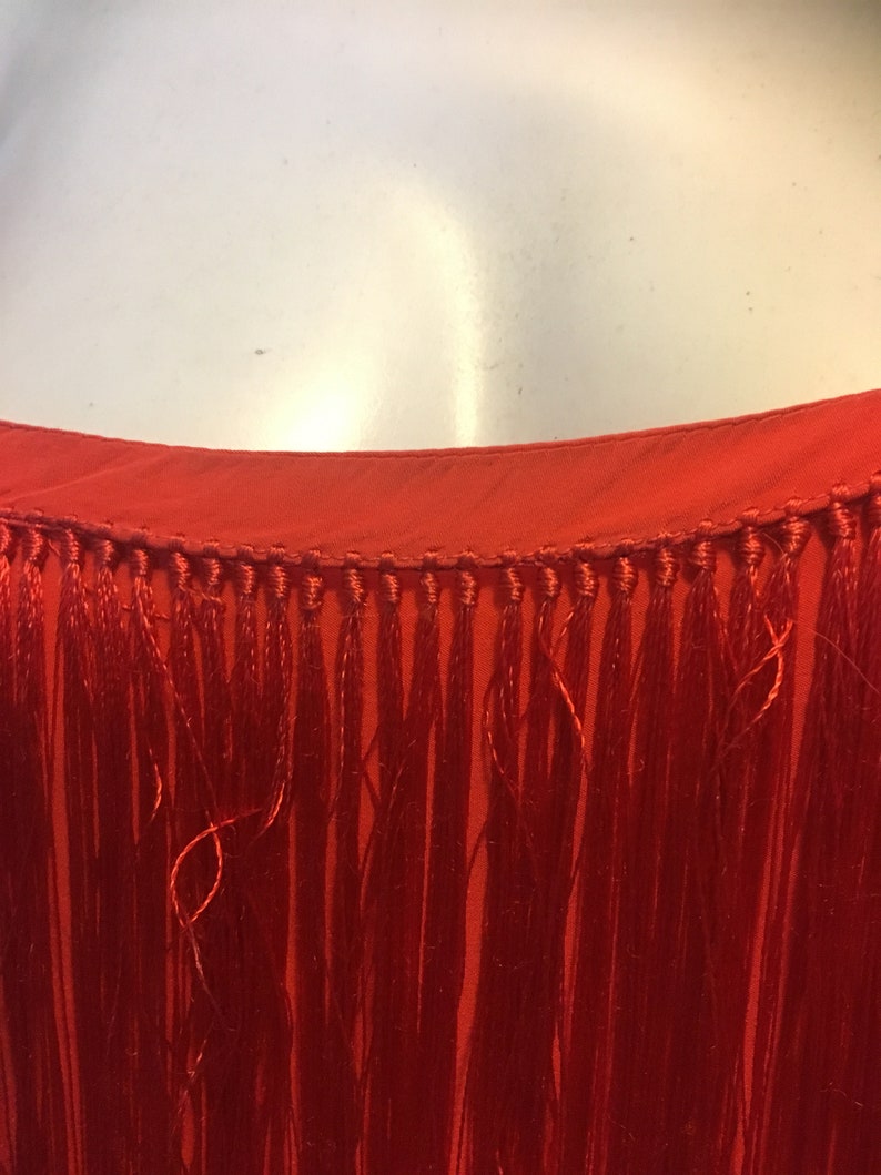 charleston tasseled shawl Red party dance occasion dress made in the 70s from fringe