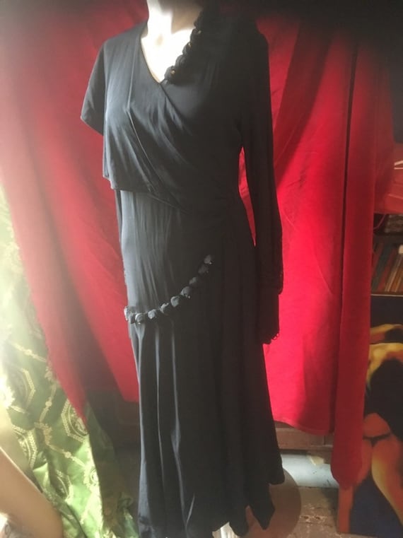 Lovely Vintage 1940s long black dress, attached "… - image 1