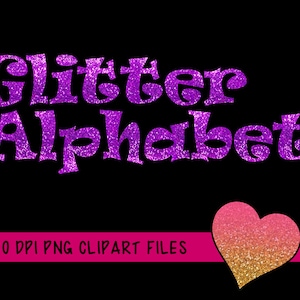 Purple Glitter Alphabet Clipart, PNG Glitter Alphabet Clip Art, Purple Glitter Letters, Fun Font, Purple Alphabet Letter, Glitter Number