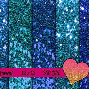 Blue Glitter Digital Paper, Ocean Blues Backdrop, Printable Glitter Digital Background, Glitter Scrapbook Paper 12x12, Instant Download