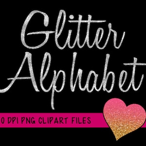 Silver Glitter Alphabet Clipart, Glitter Alphabet Clip Art, Silver Glitter Letters, Fun Cursive Font, Silver Alphabet Letter, Glitter Number
